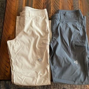 Women’s size 8 average light weight pants. Khaki and Gray. Two pairs.